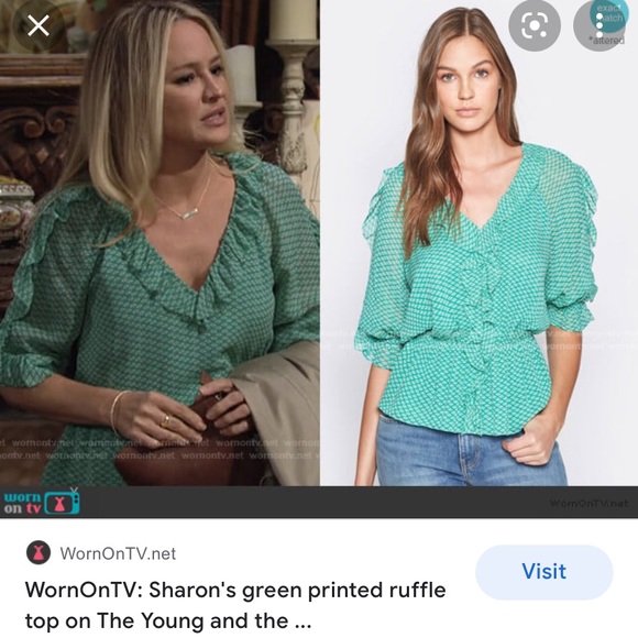 Joie Zaida Ruffle Silk Turquoise Green Pattern Top - Picture 13 of 13